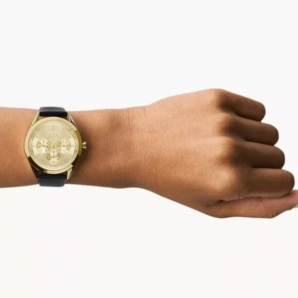 NWT Armani Exchange Multifunction Black Leather Watch - Picture 2 of 9